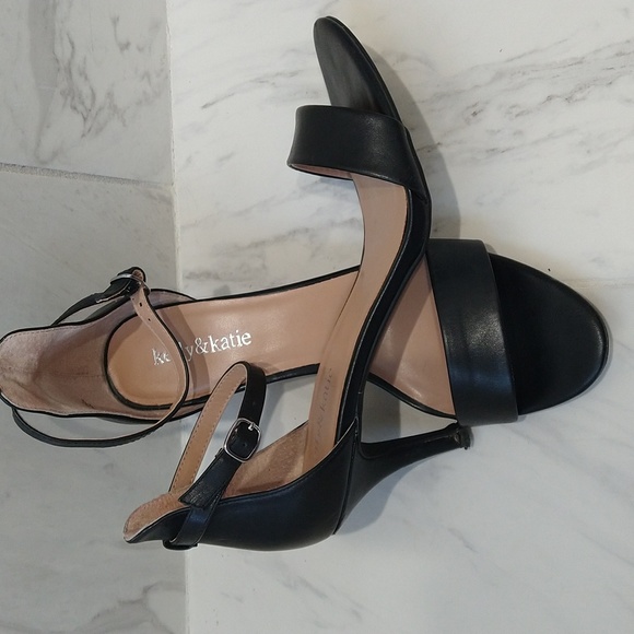 Kelly & Katie | black leather ankle strap open toe heels | basically new - Picture 1 of 7